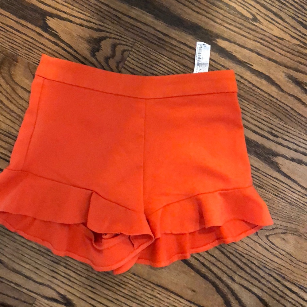 Zara orange ruffled shorts NWOT